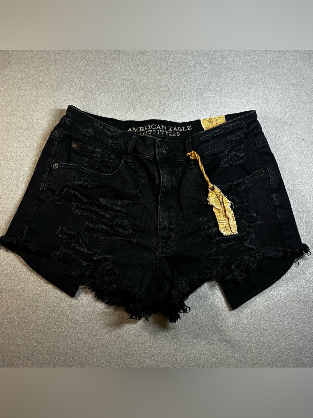 American Eagle Outfitters Black Distressed Jean Shorts with Frayed Hem